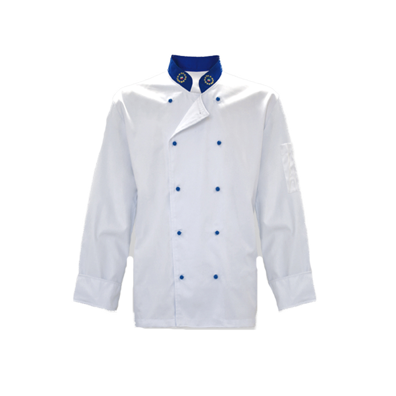 Set cuoco con giacca pantalone e cappello da cuoco europei in cotone bianco. Personalizzabile con il tuo logo