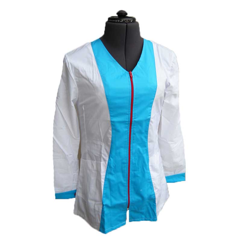 Camice da donna con zip e fantasia gessata bianca. Personalizzabile con il tuo logo