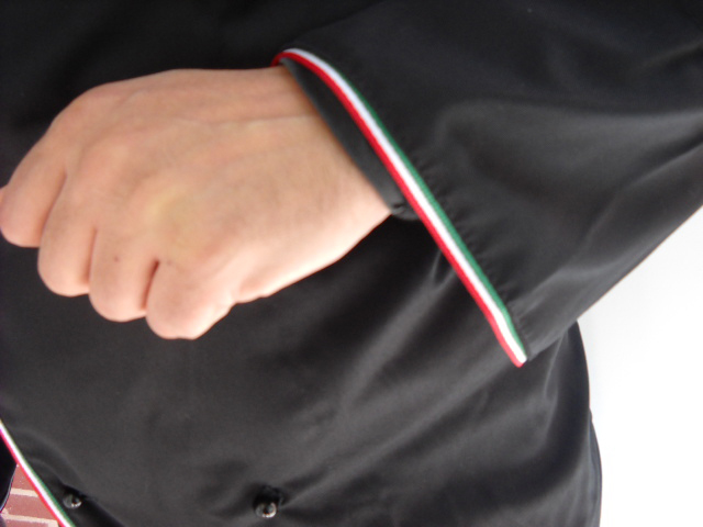 Italian Tricolor Black Chef Jacket in Cotton. Customizable with your logo