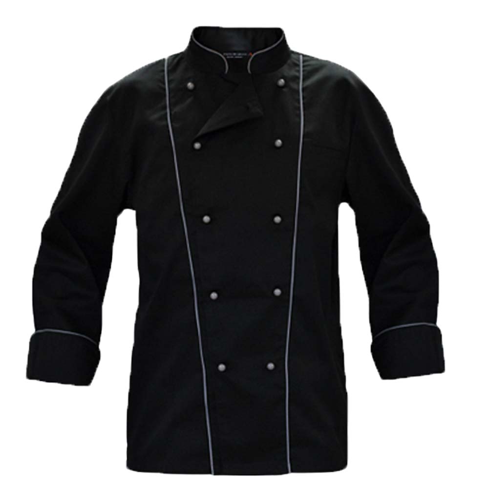 Veste de chef en coton noir. Personnalisable avec votre logo