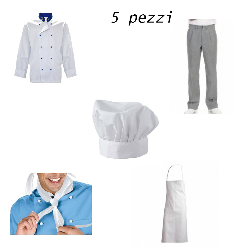 Kit Cuoco Completo per Chef e Personale di Ristorazione include Giacca e Grembiule. Personalizzabile con il tuo logo