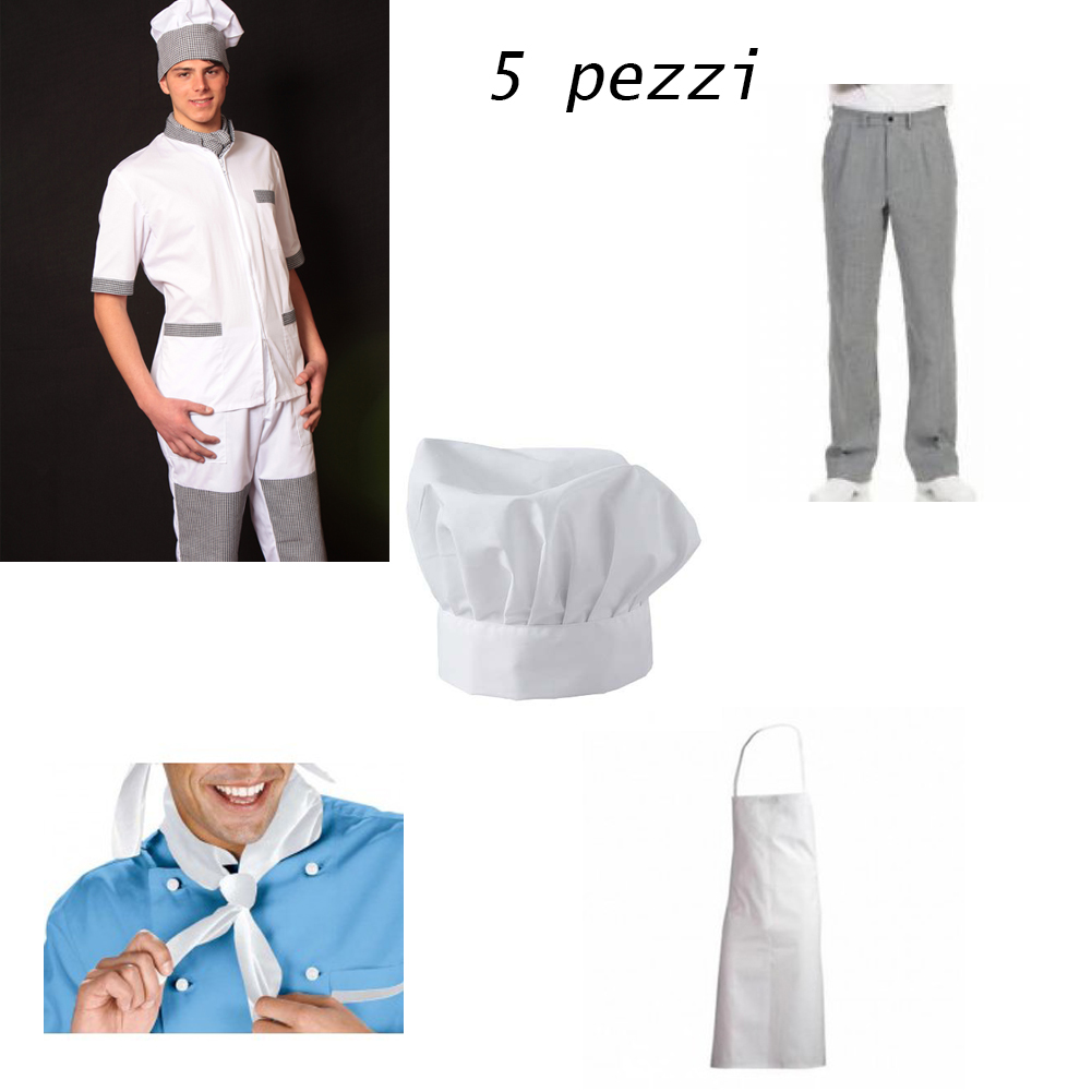 Divisa da cuoco chef estiva a mezze maniche ideale per il tuo ristorante o rosticceria. Completo di lotto personalizzabile con il tuo logo