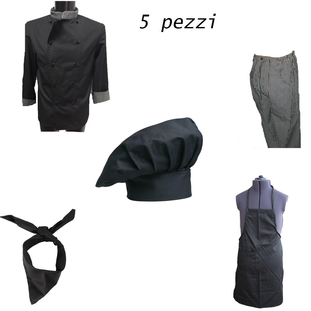 Kit completo da chef per ristoranti: divisa giacca, pantaloni, cappello e grembiule da lavoro Personalizzabile con il tuo logo