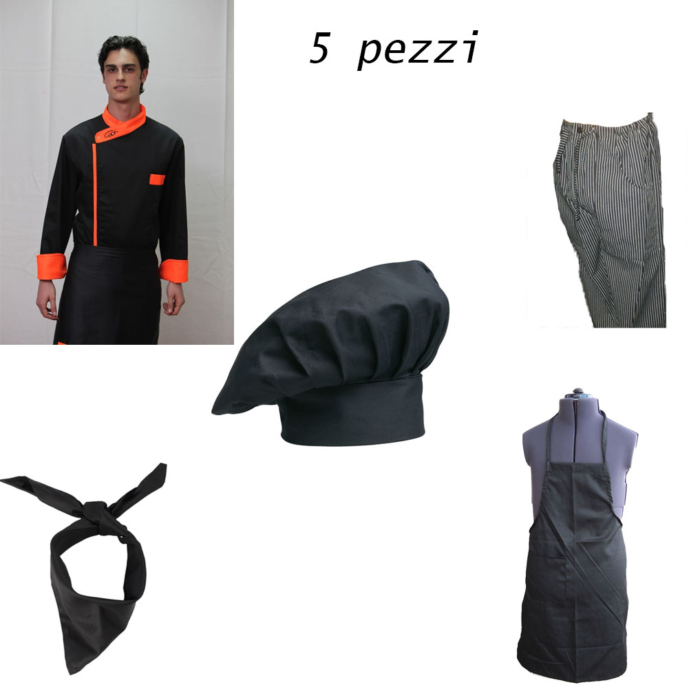 Set completo chef estivo Camicia fluo estiva pantaloni da cuoco e cappello da lido. Personalizzabile con il tuo logo