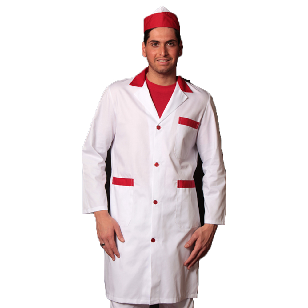 Camice da uomo bianco con rifinitura rosso / blu. Personalizzabile con il tuo logo