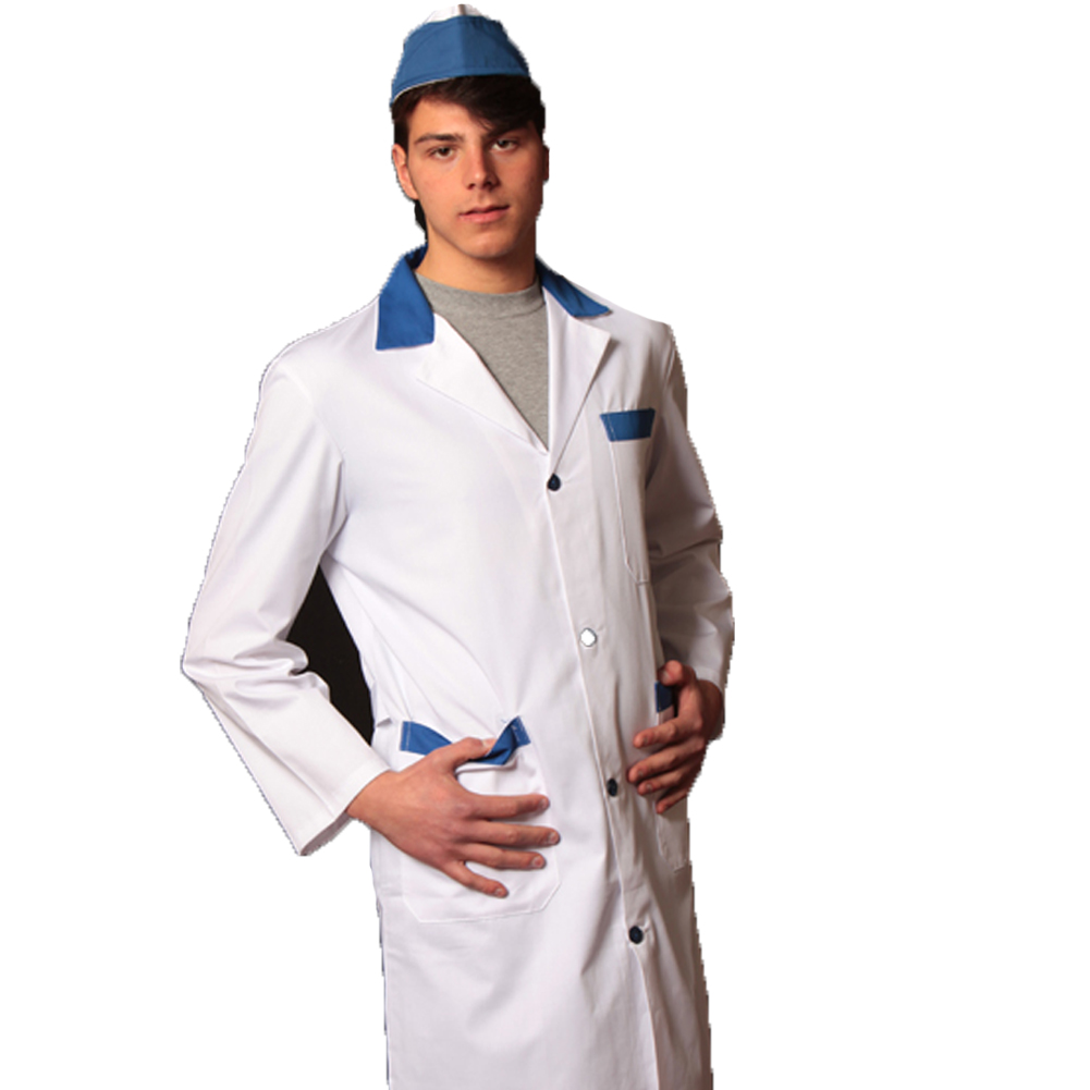 Camice da uomo bianco con rifinitura rosso / blu. Personalizzabile con il tuo logo