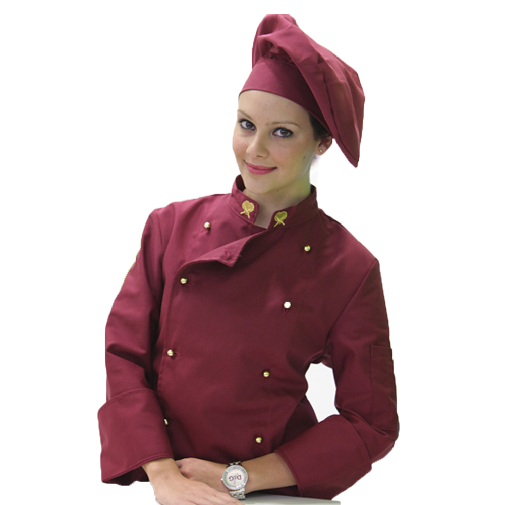 Casacca da chef in cotone bordeaux. Personalizzabile con il tuo logo