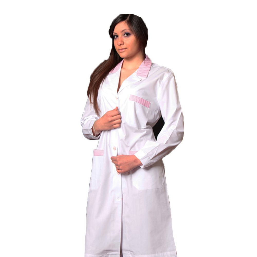 Camice da donna bianco con colletto e taschino a rigo. Personalizzabile con il tuo logo