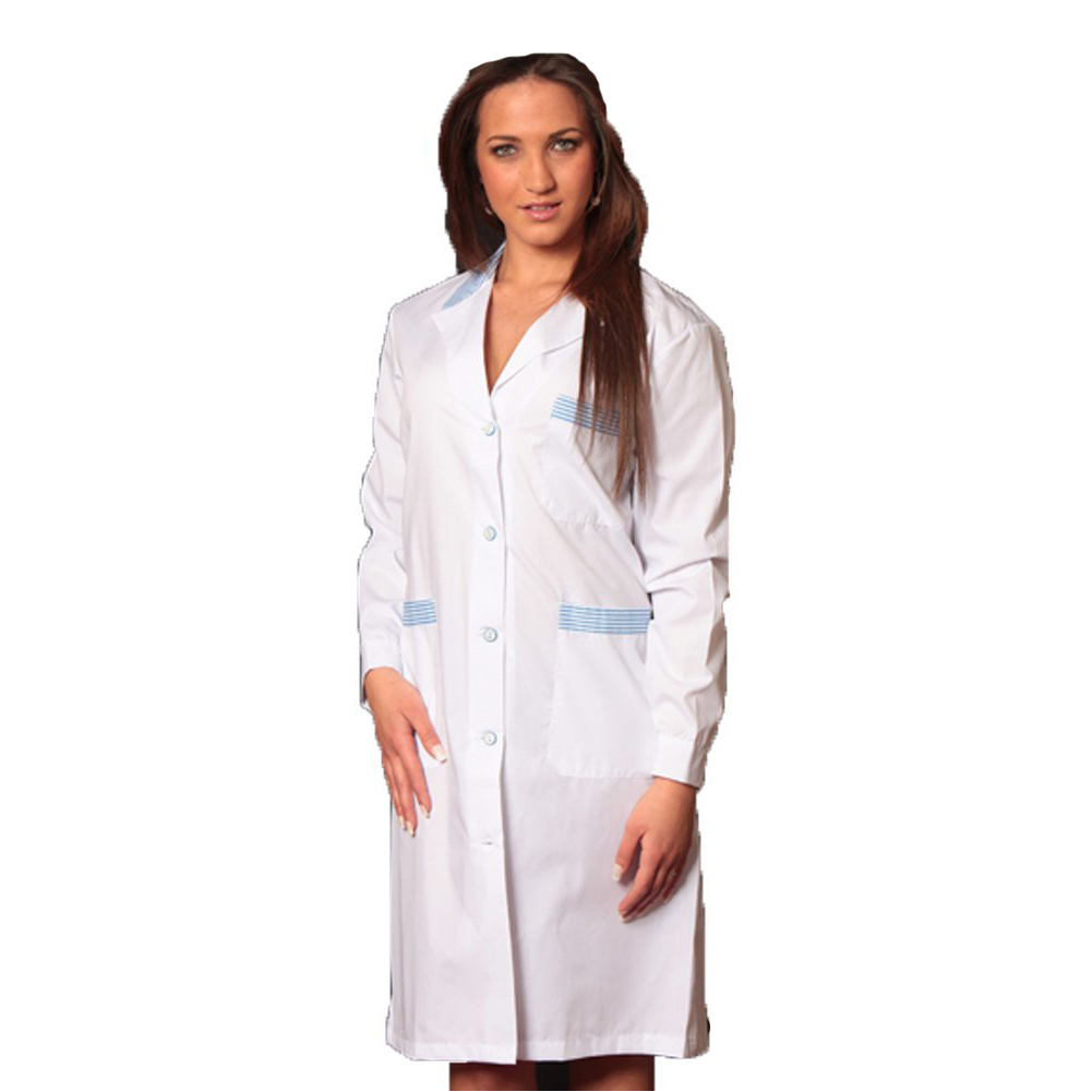 Camice da donna bianco con colletto e taschino a rigo. Personalizzabile con il tuo logo