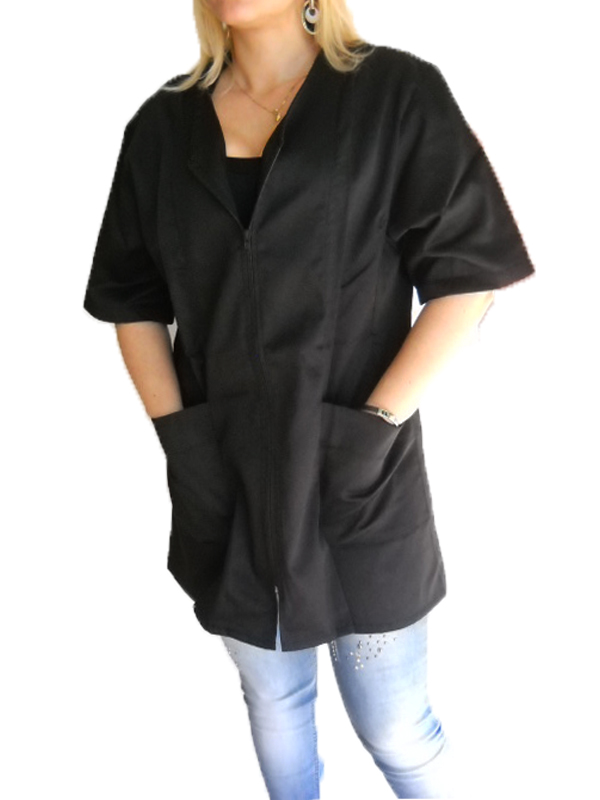 Camice da donna nero con zip. Personalizzabile con il tuo logo