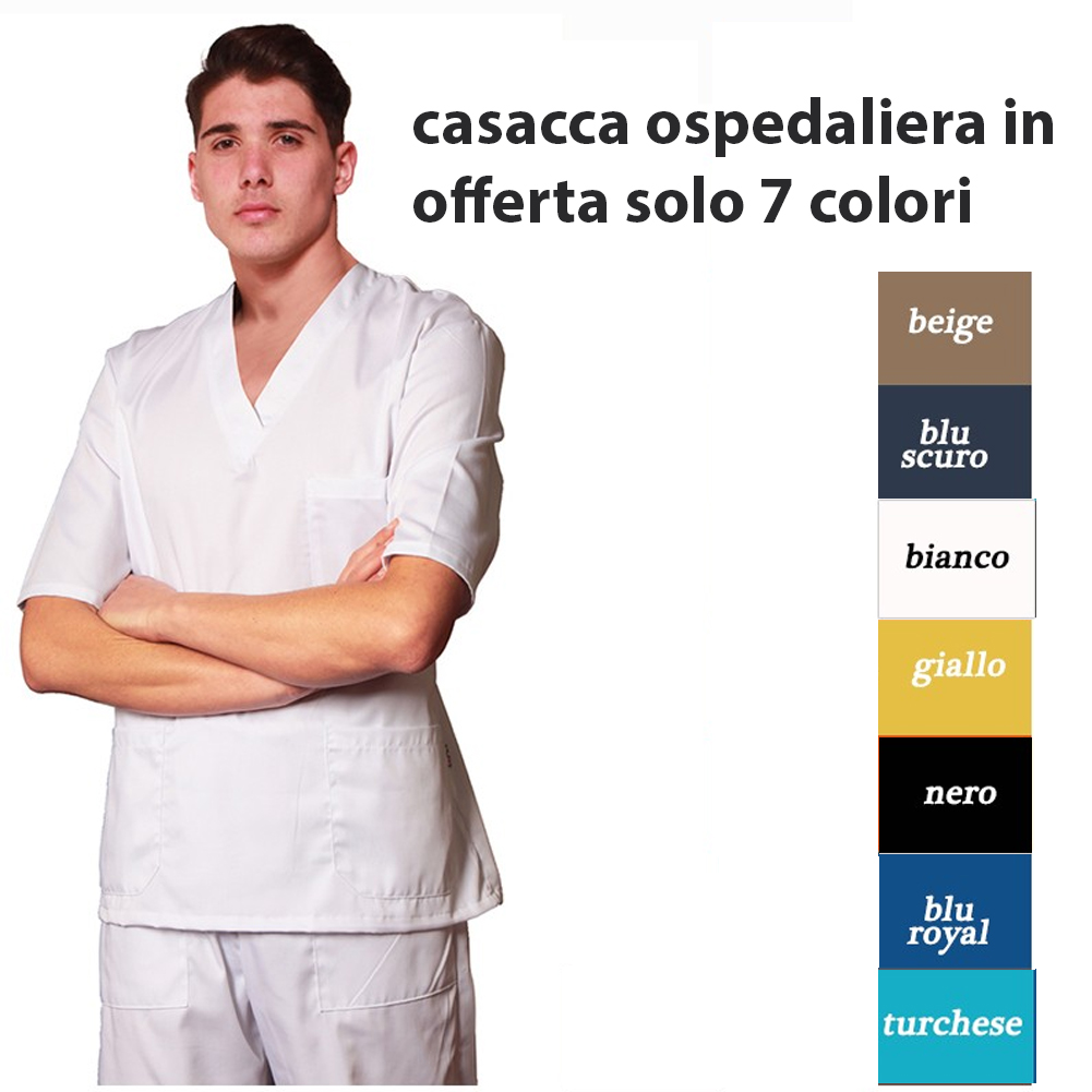 Casacca ospedaliera scollo a V. Personalizzabile con il tuo logo