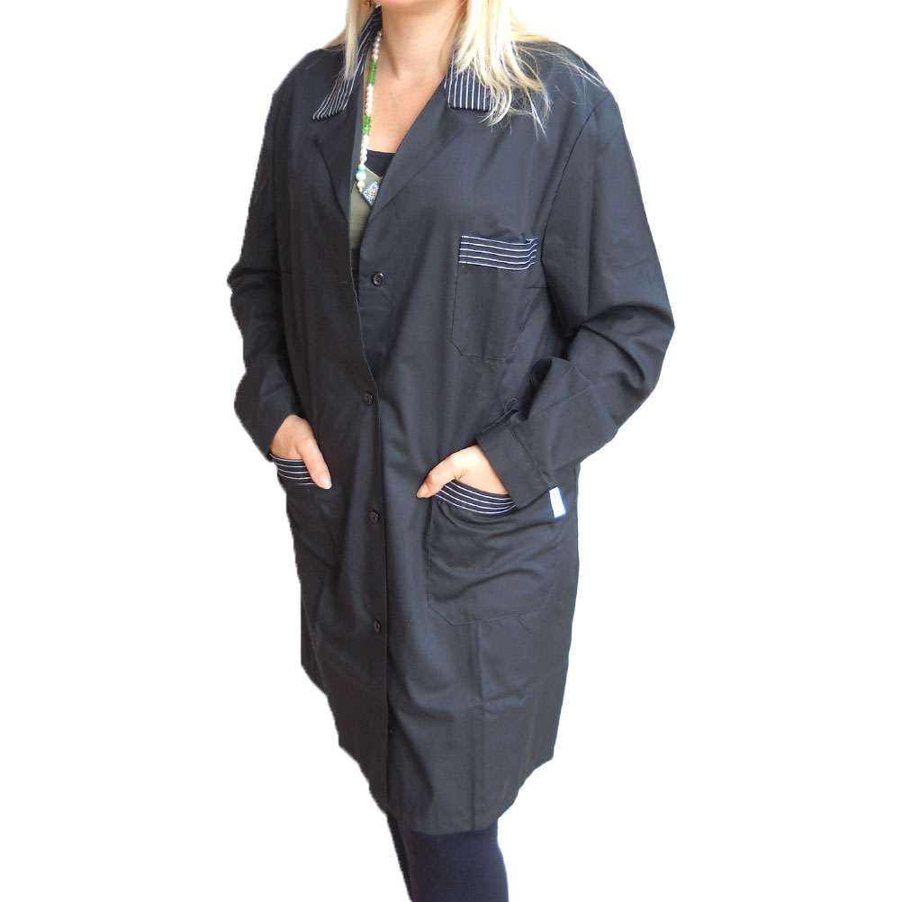 Camice vestaglia da donna nero. Personalizzabile con il tuo logo