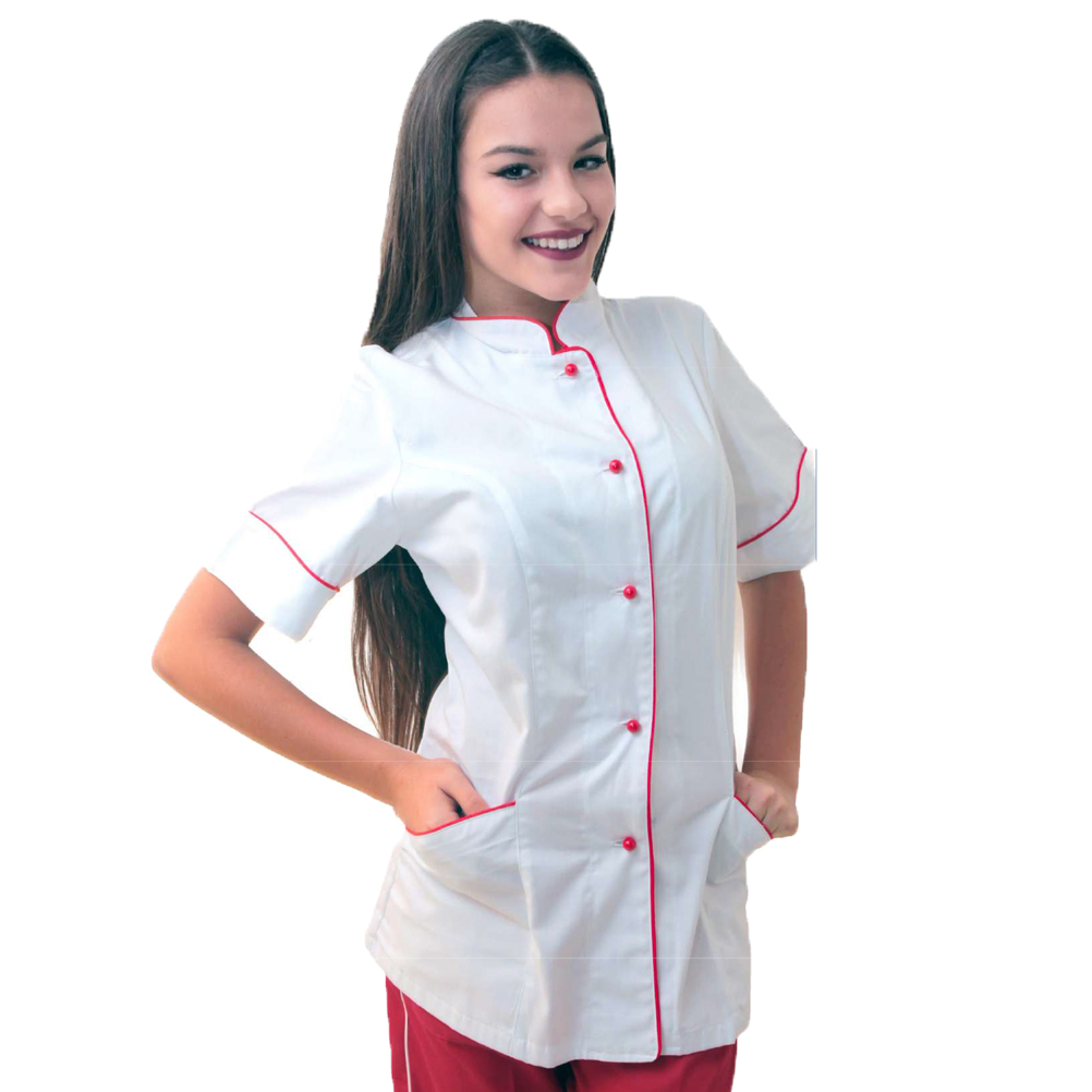 Giacca da cuoca donna a maniche corte. Personalizzabile con il tuo logo