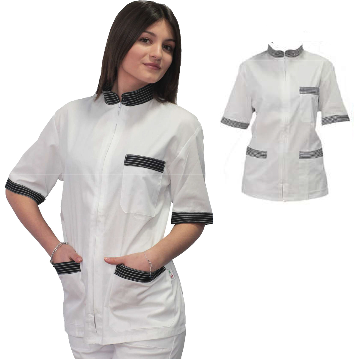 Casacca Chef Donna con Zip e Mezze Maniche. Personalizzabile con il tuo Logo