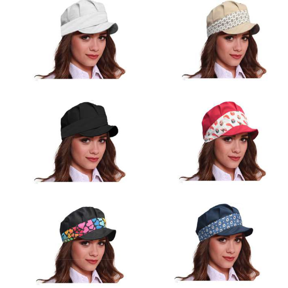 Berretto da lavoro per donna chef. Personalizzabile con il tuo logo