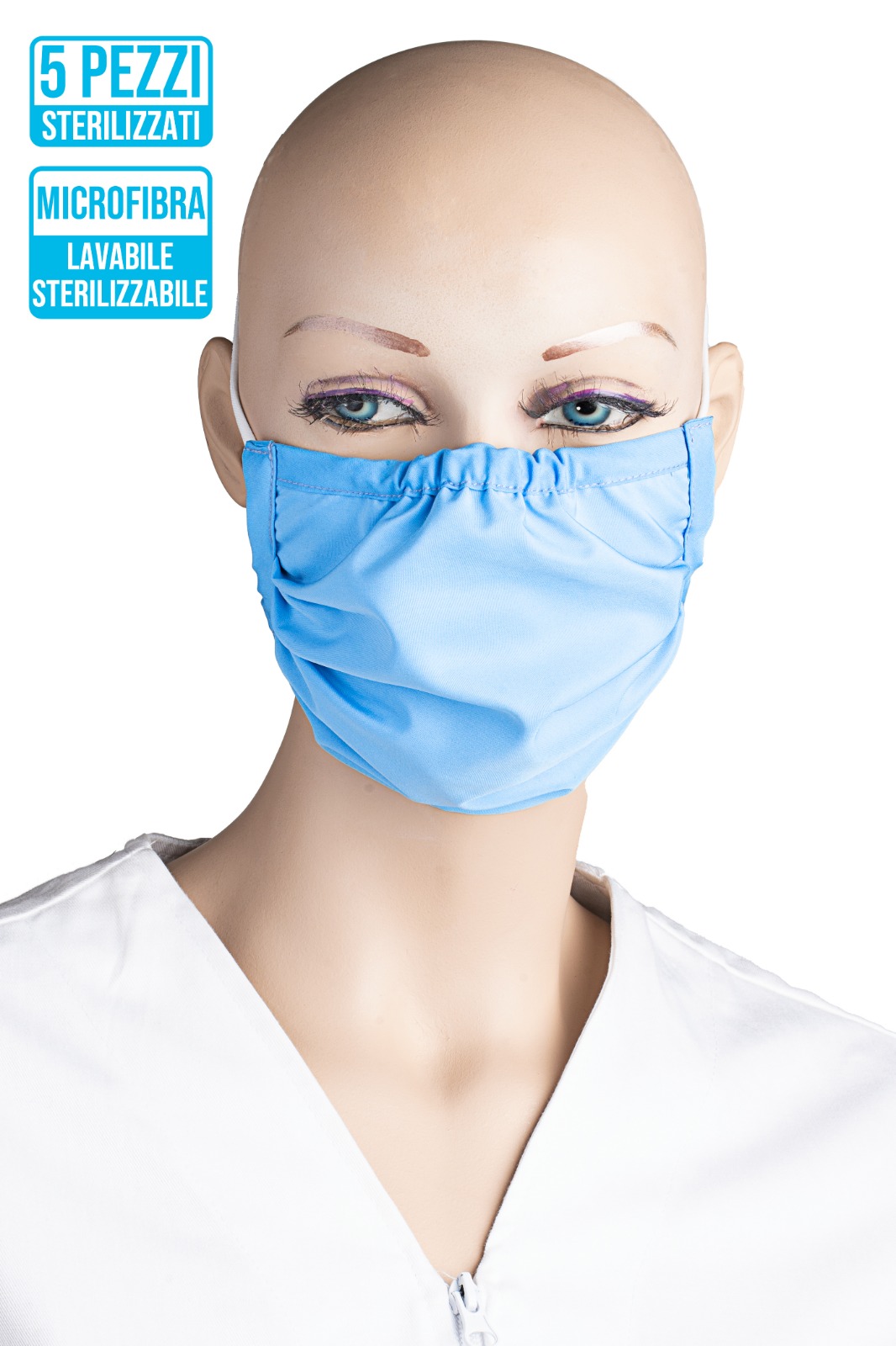 Kit 5 Mascherine in Cotone Verde Bianco e Blu. Personalizzabile con il tuo logo