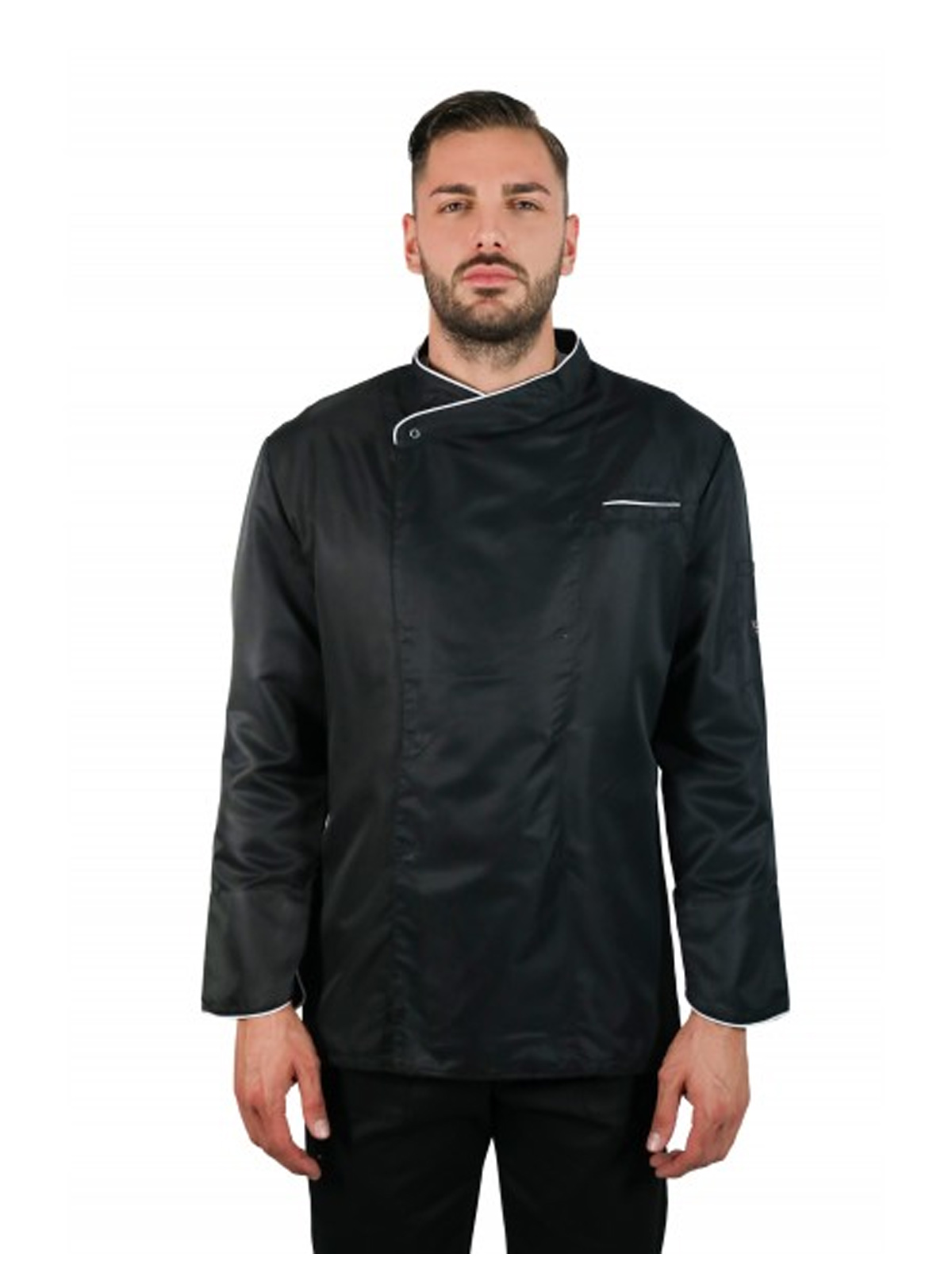 Giacca da chef Uomo Nera in Cotone Leggero. Personalizzabile con il tuo logo