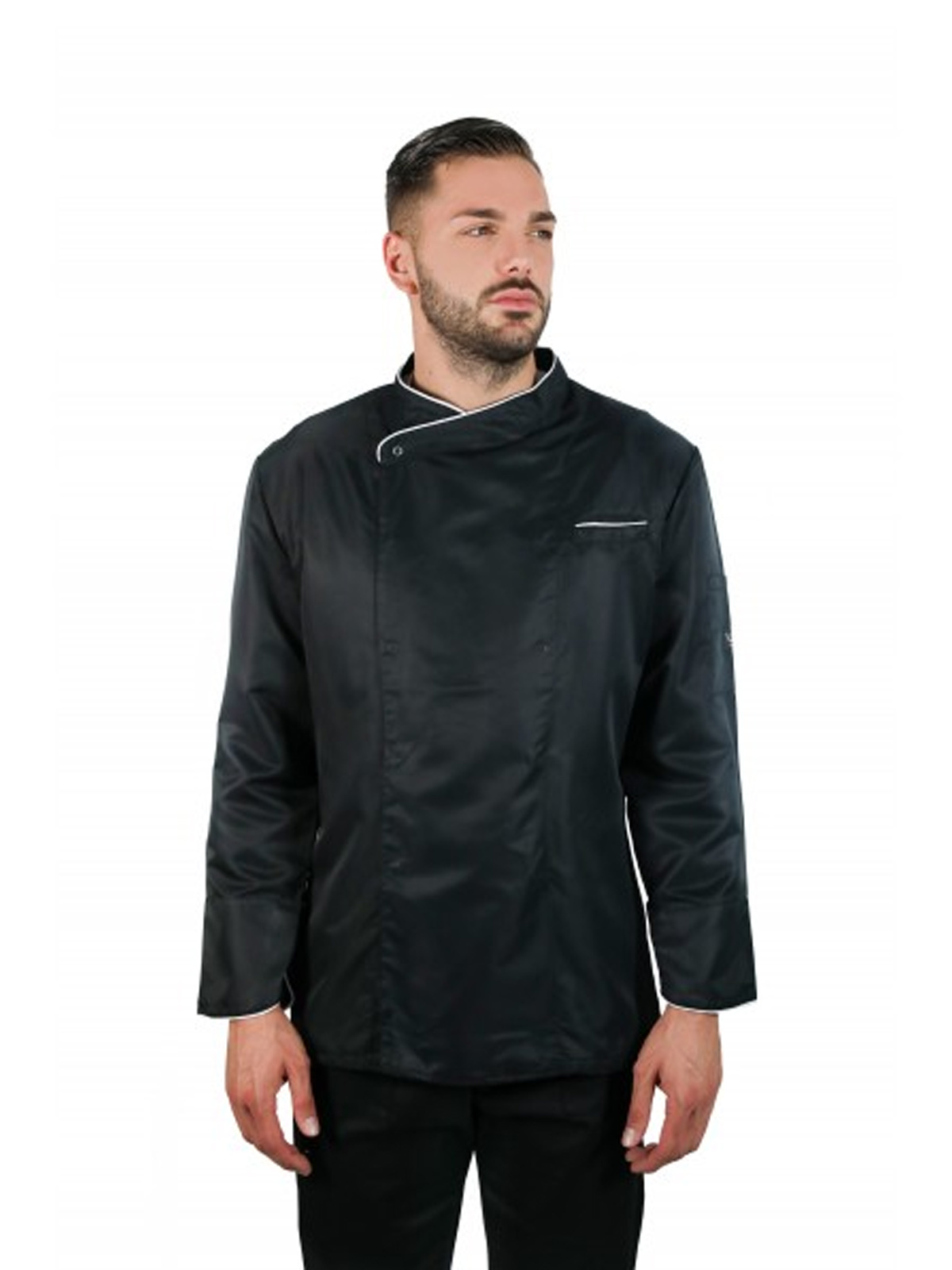 Giacca da chef Uomo Nera in Cotone Leggero. Personalizzabile con il tuo logo