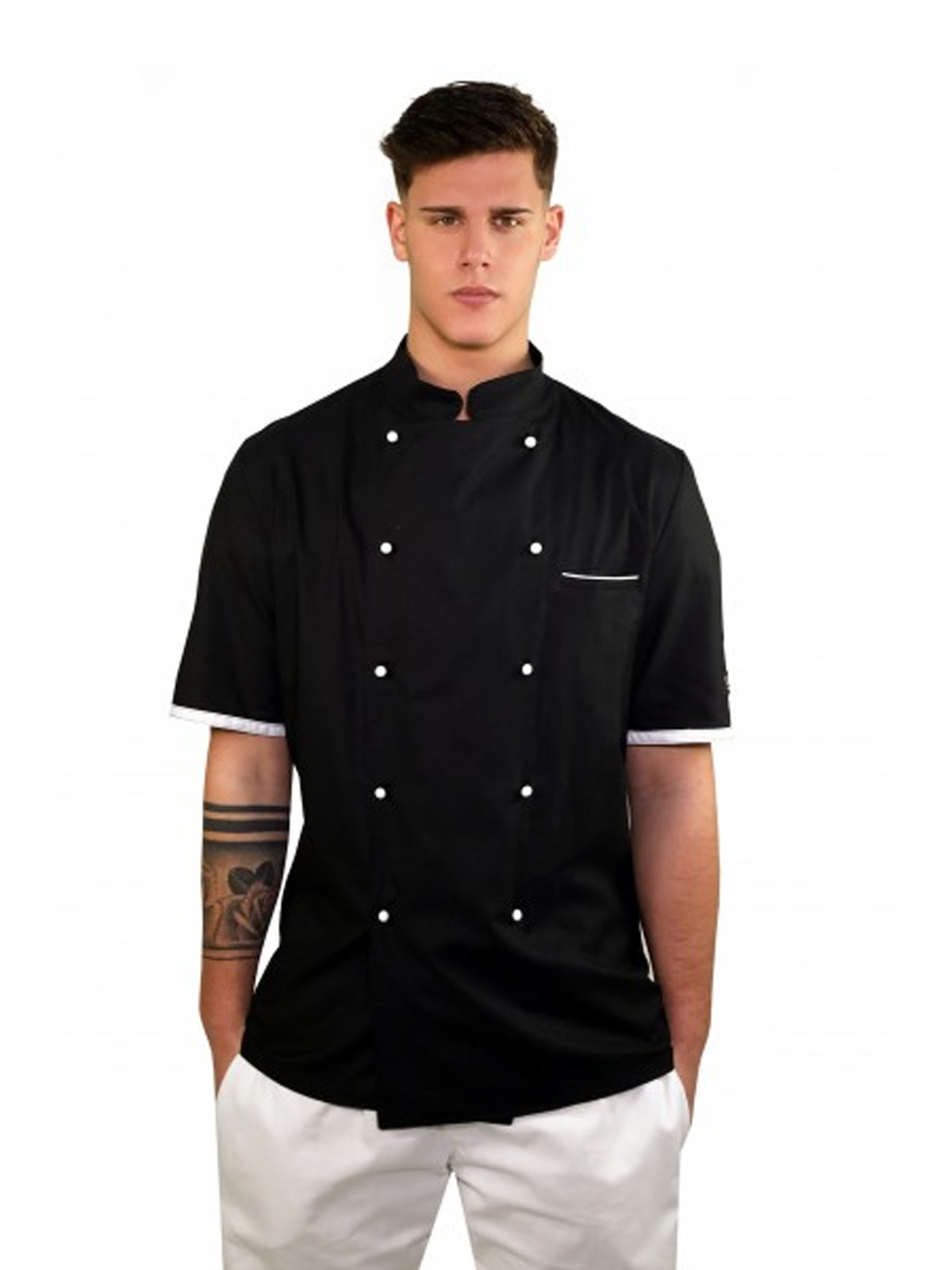 Giacca da chef in cotone a manica corta per uomo. Personalizzabile con il tuo logo