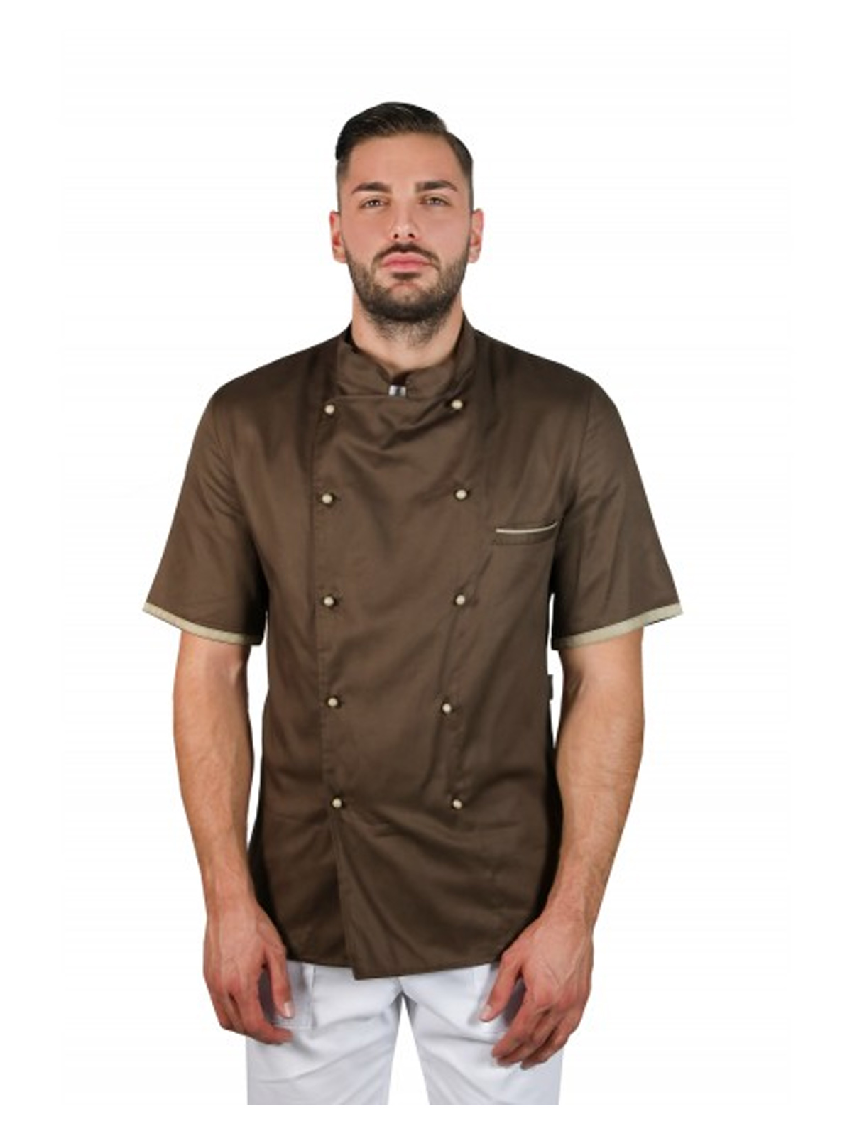 Giacca da chef in cotone a manica corta per uomo. Personalizzabile con il tuo logo