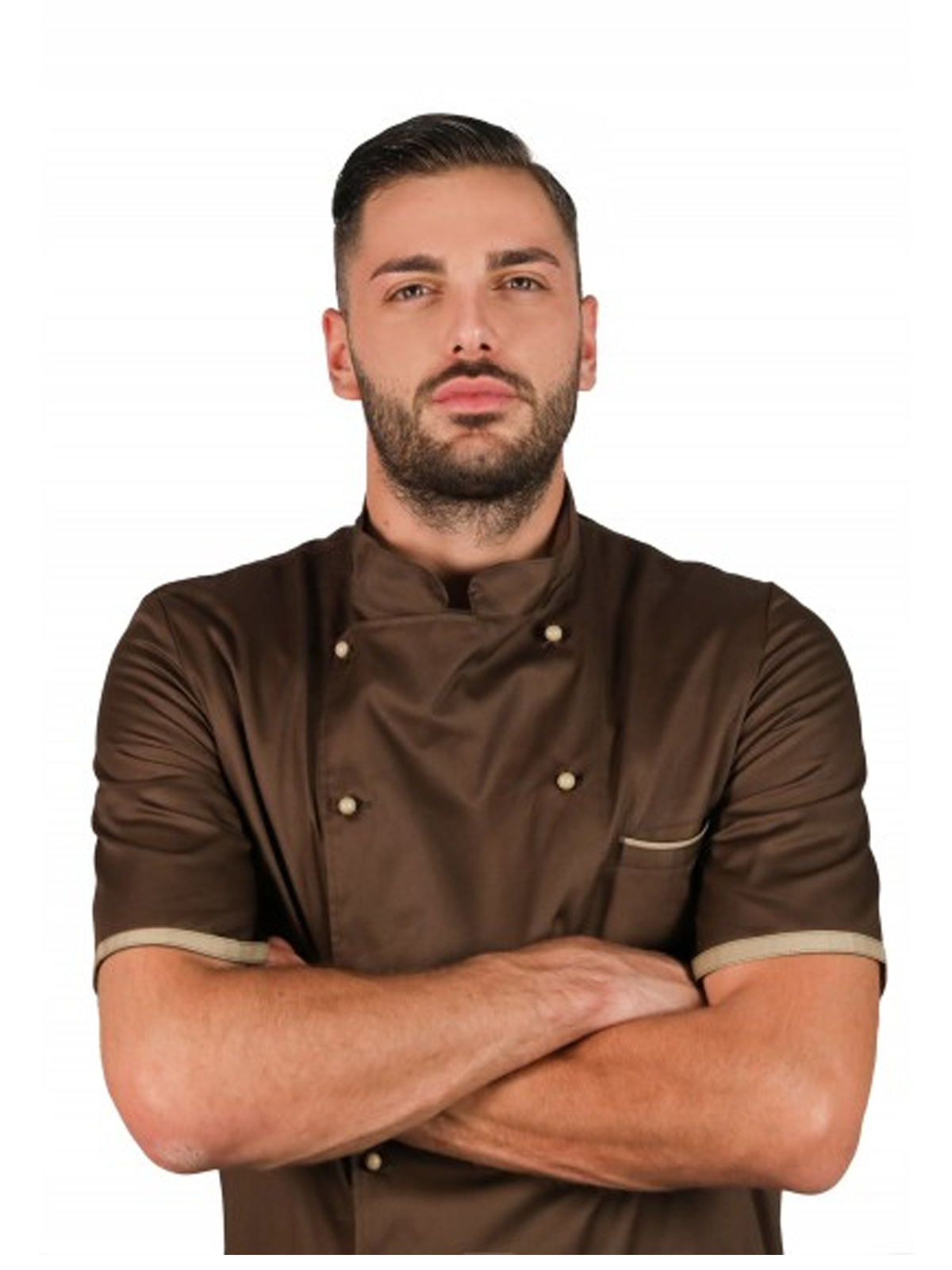 Giacca da chef in cotone a manica corta per uomo. Personalizzabile con il tuo logo