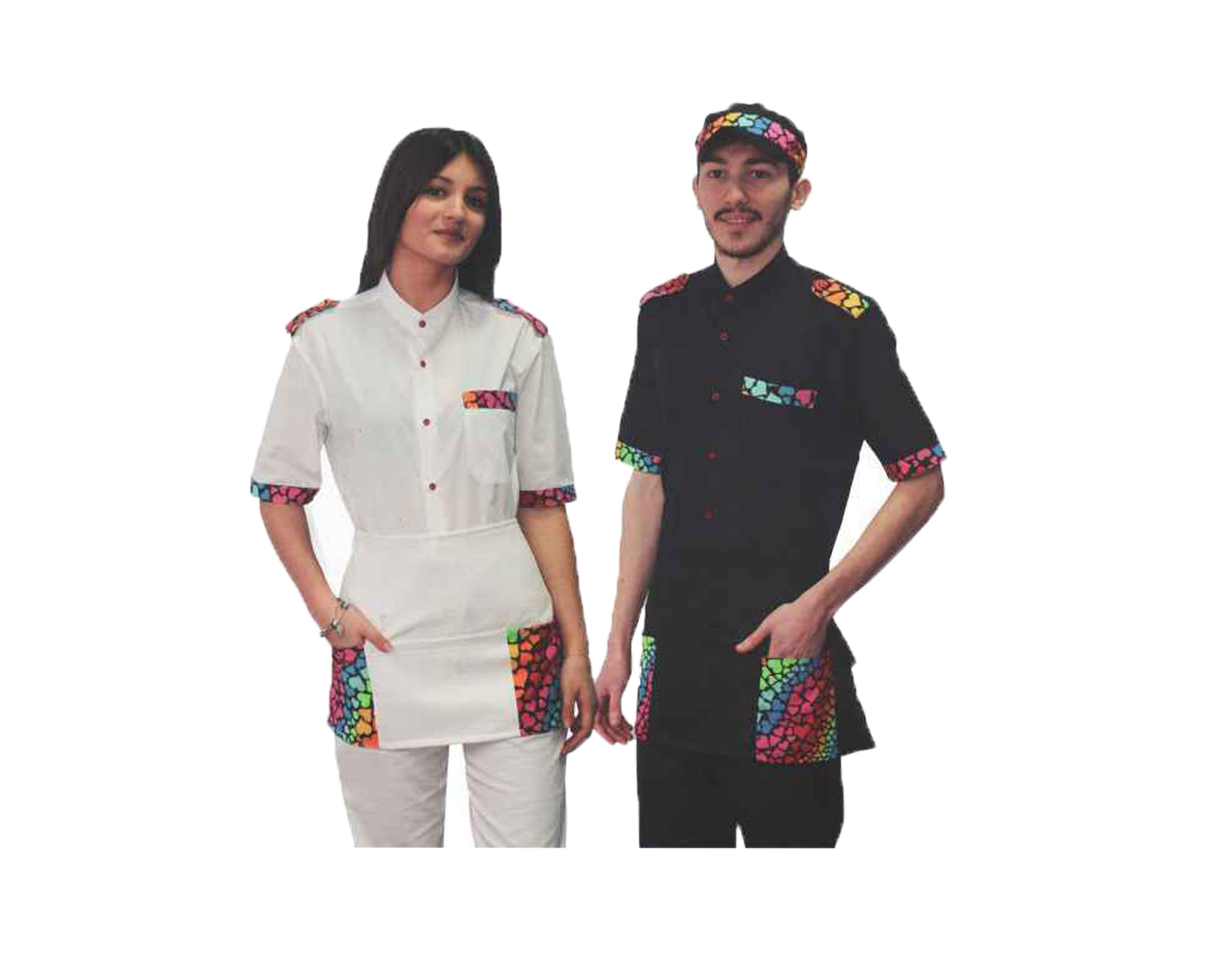 Camicia unisex maniche corte 3 fantasie taglie XS a XL bianco e nero. Personalizzabile con il tuo logo