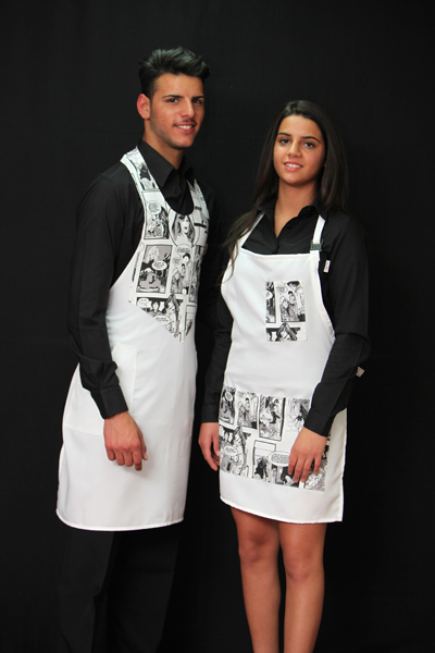 Grembiule con stampa a fumetti unisex. Personalizzabile con il tuo logo