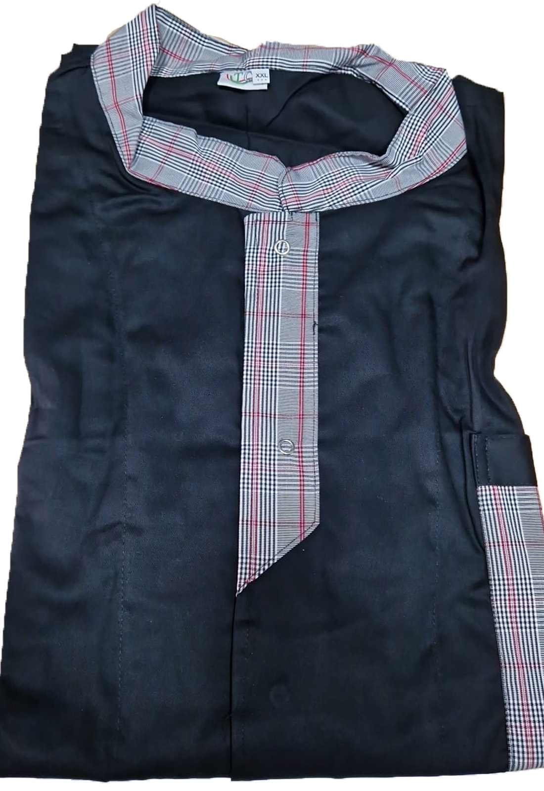 Veste de chef en édition limitée noire et bleue. Personnalisable avec votre logo