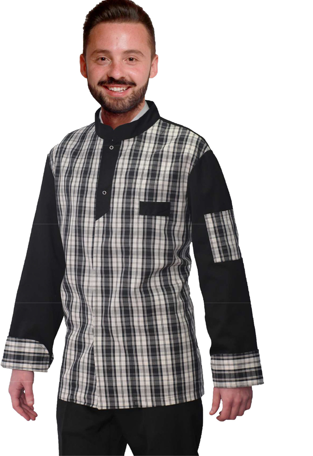 Veste de chef en édition limitée noire et bleue. Personnalisable avec votre logo